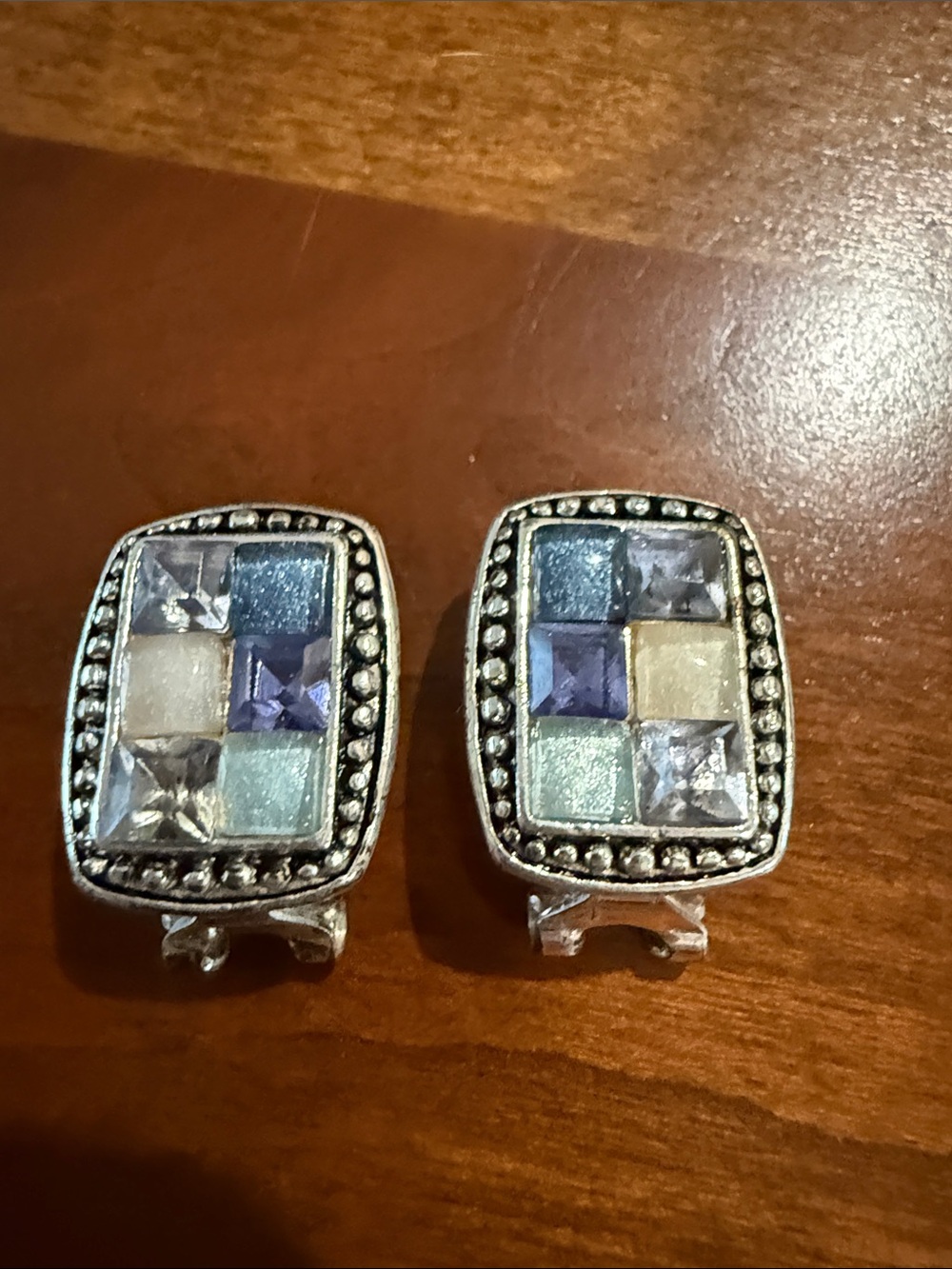 Pastel Mosaic Square Clip-On Earrings - Multi-Color